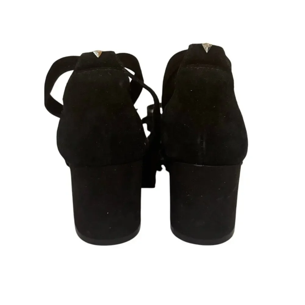 Sam Edelman Sheri Suede Block Heel Lace-Up Sandals Black Size‎ 6.5M